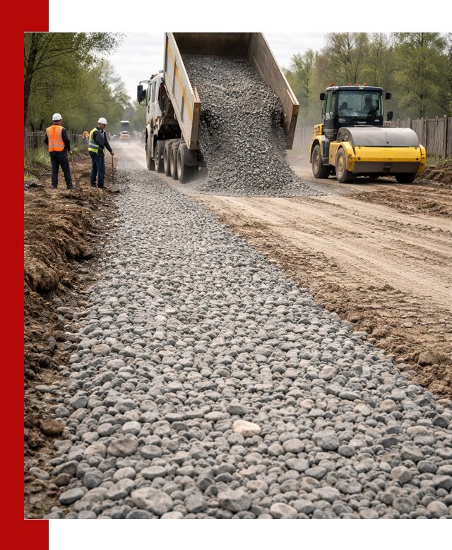 Доставка щебня для отсыпки дорог в Череповце высокого качества