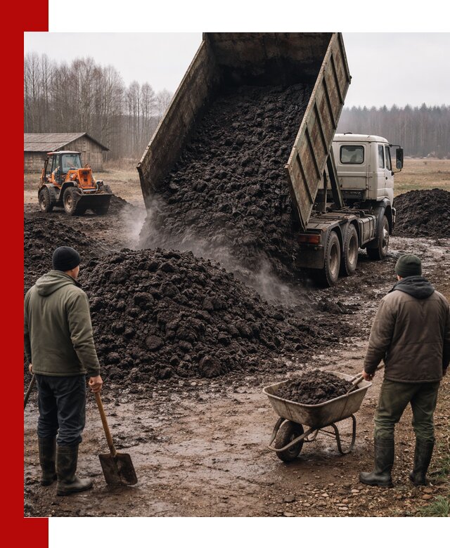 Доставка низинного торфа с разгрузкой и доставкой в Череповце