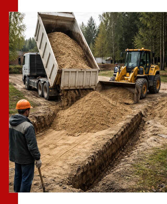 Доставка песчаного грунта в Череповце для строительных работ