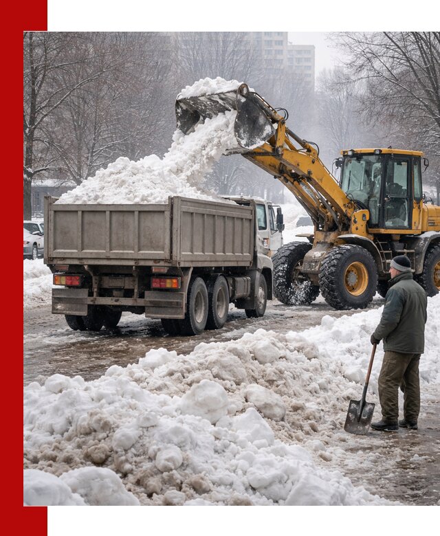Вывоз снега грузовой техникой в Череповце оперативно и чисто