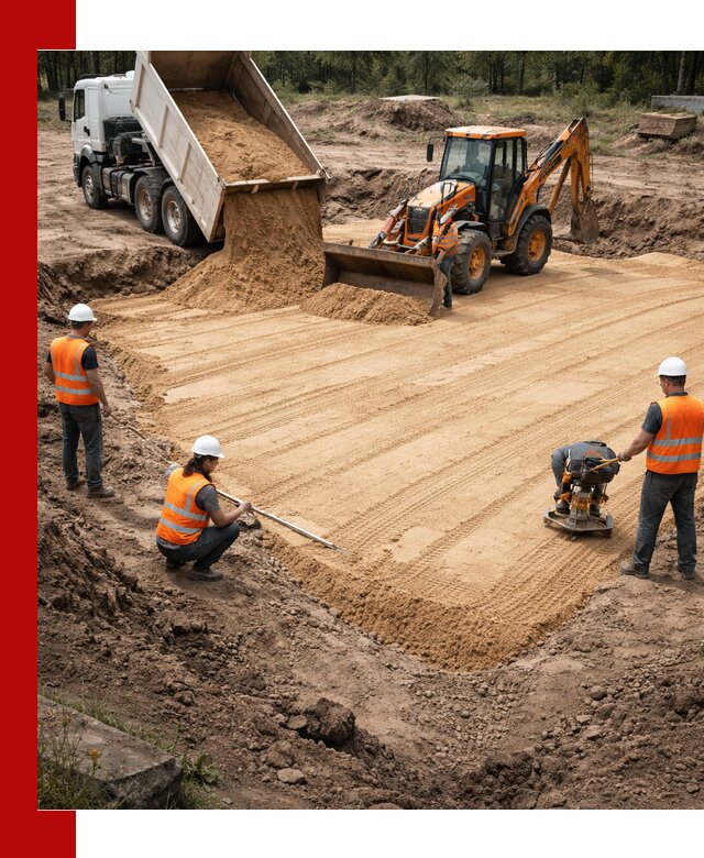 Устройство песчаной подушки для фундаментов и дорог в Череповце